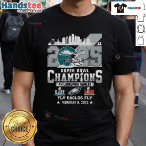 Hot Lix Super Bowl 2025 Fly Eagles Fly champions t-shirt featuring a Philadelphia football helmet design.
