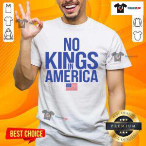 Hot No Kings In America T-Shirt featuring bold graphic design and vibrant colors for stylish casual wear.