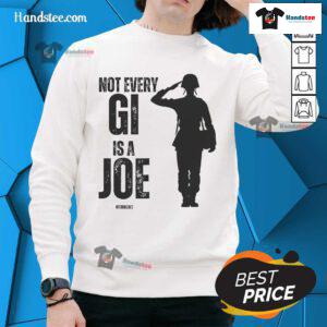 Alt Text: Female veteran wearing a Hot, Not Every GI is a Joe sweatshirt, showcasing pride and empowerment in military service.