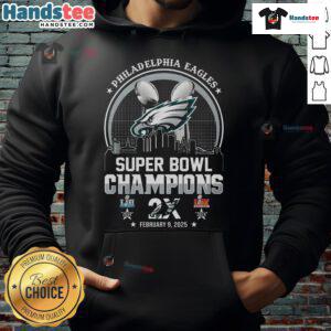 Hot Philadelphia Eagles Super Bowl Champions Repeat 2017-2025 Hoodie in green with team logo and championship years.