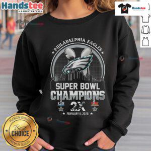Hot Philadelphia Eagles Super Bowl Champions Repeat 2017-2025 Sweatshirt featuring team logo and championship graphics.