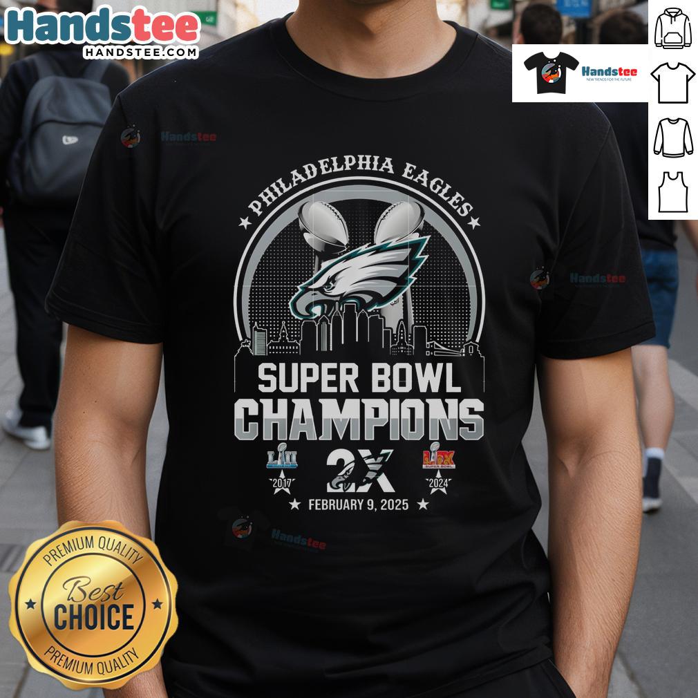 Alt Text: Hot Philadelphia Eagles Super Bowl Champions Repeat 2017 2025 T-Shirt featuring bold team logo and vibrant colors.