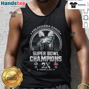 Hot Philadelphia Eagles Super Bowl Champions Repeat 2017-2025 tank top featuring bold team logo and vibrant design.
