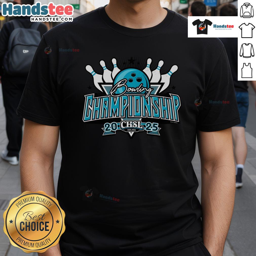 Alt Text: 2025 CHSL Bowling Championship T-Shirt featuring bold graphics and vibrant colors for fans and players.