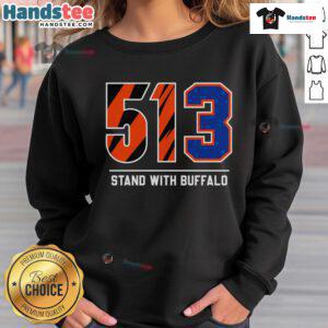 Nice-513 Stand With Buffalo Sweatshirt in grey featuring a bold graphic design, perfect for casual outings and winter wear.