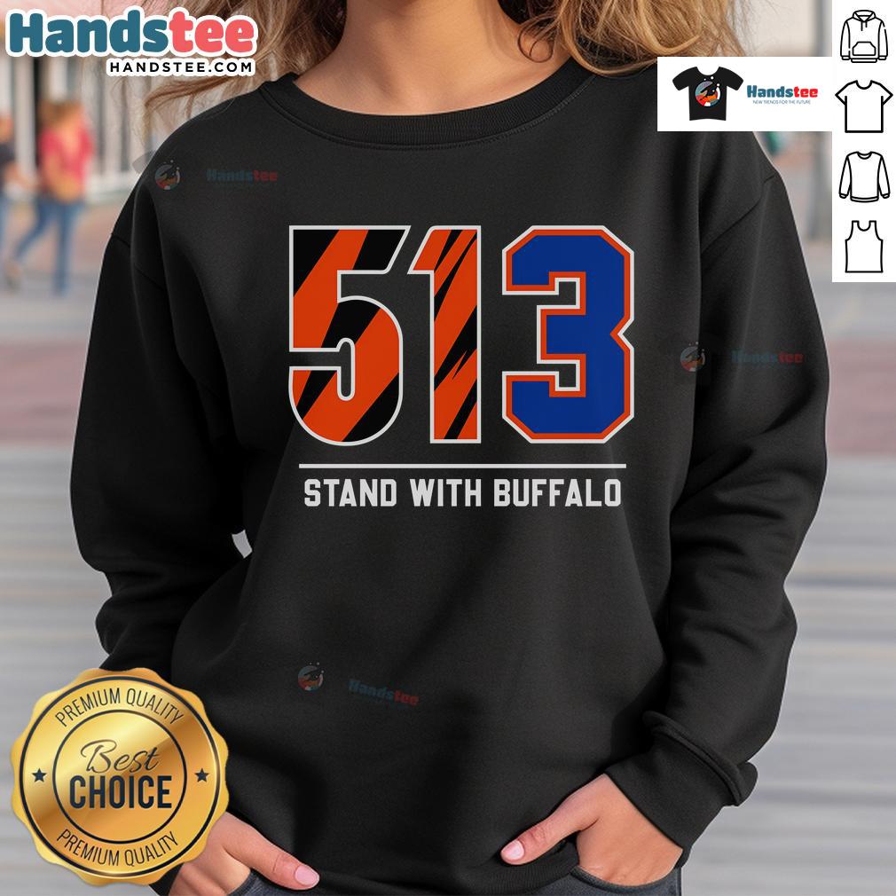 Nice-513 Stand With Buffalo Sweatshirt in grey featuring a bold graphic design, perfect for casual outings and winter wear.