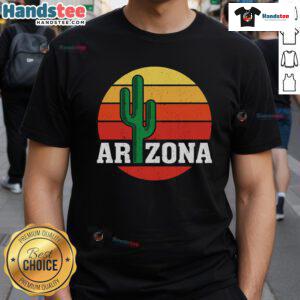 Nice Arizona Cactus Sunset T-Shirt featuring a vibrant desert sunset with cacti silhouettes, perfect for nature lovers.