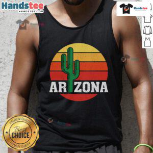 Sunset over Arizona desert with cacti, featured on a stylish Nice Arizona Cactus Sunset tank top design.