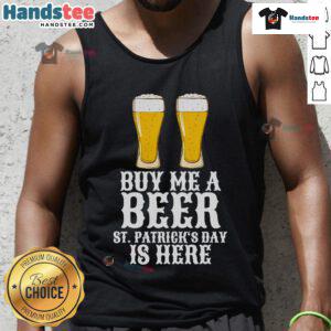 St. Patrick's Day tank top with 'Nice Buy Me A Beer' slogan, perfect for festive celebrations and holiday parties.