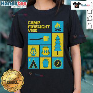 Vibrant VBS ladies tee featuring a cozy campfire design, perfect for summer gatherings and outdoor adventures.