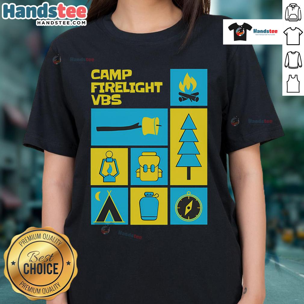 Vibrant VBS ladies tee featuring a cozy campfire design, perfect for summer gatherings and outdoor adventures.