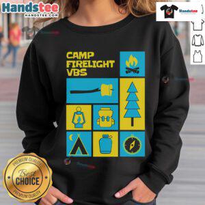 Cozy Nice Camp Firelight VBS Sweatshirt with colorful graphics, perfect for summer camp activities and warm evenings.