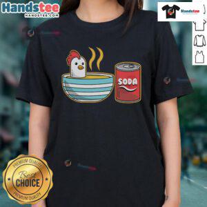 Charming ladies' tee featuring a fun 'Nice Chicken Soup' graphic, perfect for cozy casual wear and soup lovers.