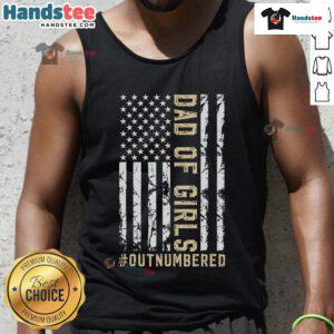 Nice dad wearing 'Outnumbered' tank top smiles with his daughter, showcasing a fun family moment.