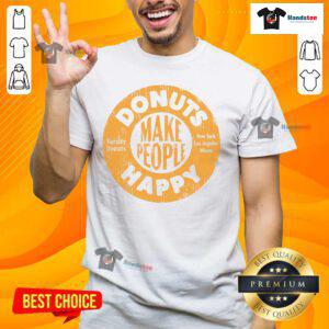 Nice Donuts Make People Happy T-Shirt for Donuts Lovers featuring colorful donut graphics and playful typography.