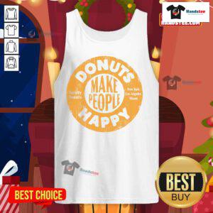 Happy donut lovers in a stylish tank top featuring 'Nice Donuts Make People Happy' design, perfect for summer fun.