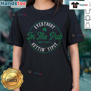 Women enjoying drinks and celebrating Saint Paddy's Day in a lively pub, wearing 'Nice Everybody in the Pub Getting Tipsy' tees.