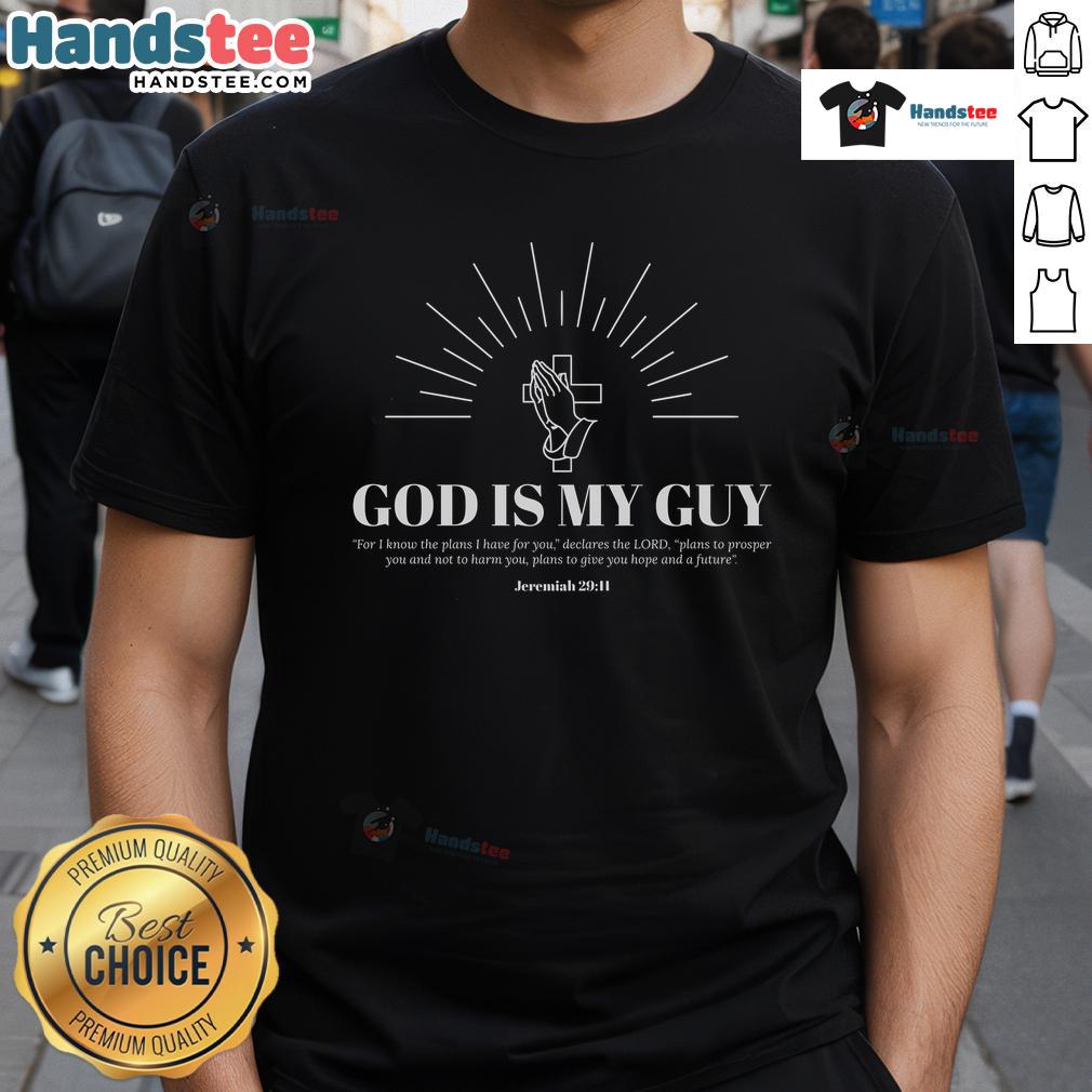 Nice God Is My Guy T-Shirt featuring bold text design in vibrant colors on a casual tee, perfect for expressing faith.