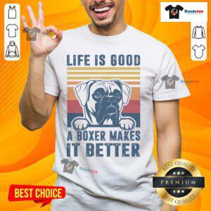 Vintage 'Life Is Good' Bulldog T-Shirt featuring a cheerful boxer design, perfect for dog lovers and casual wear.