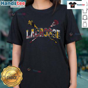 Nice Maryland flag lacrosse ladies tee featuring vibrant colors and a stylish design, perfect for lacrosse fans.