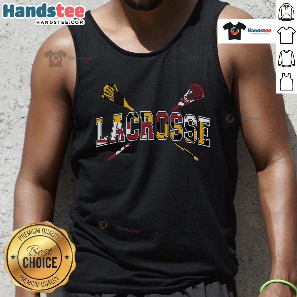 Stylish Maryland flag lacrosse tank top featuring vibrant colors, perfect for fans and athletes supporting Maryland lacrosse.
