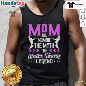 Nice Mom tank top featuring Themyth, the Water Skiing Legend graphic, perfect for summer fun and water sports enthusiasts.