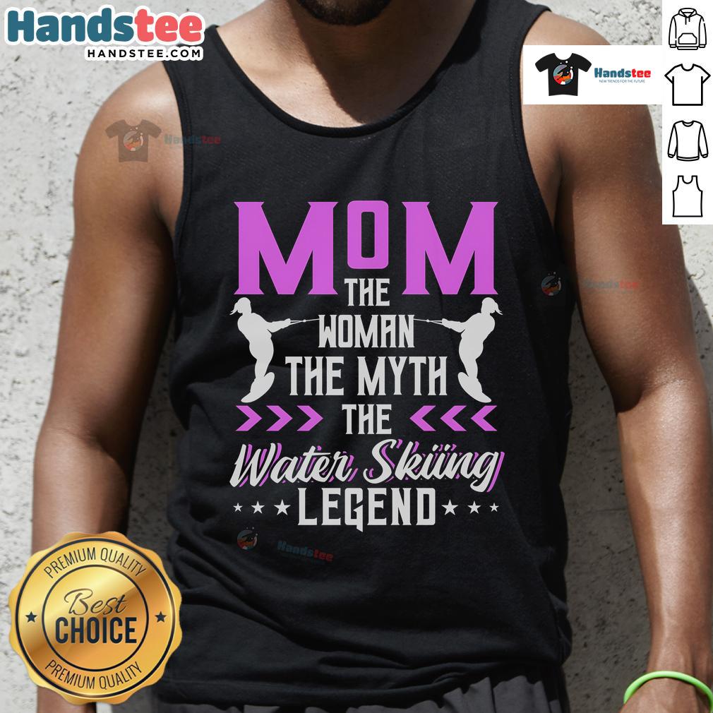 Nice Mom tank top featuring Themyth, the Water Skiing Legend graphic, perfect for summer fun and water sports enthusiasts.