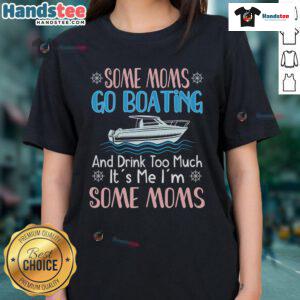 Group of moms enjoying a day on the water, showcasing the Nice Moms Boating tee on a pontoon boat.