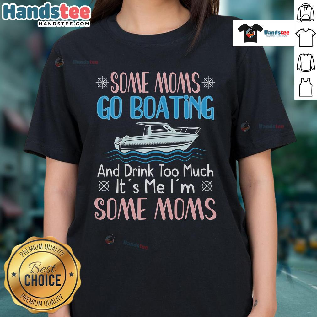 Group of moms enjoying a day on the water, showcasing the Nice Moms Boating tee on a pontoon boat.