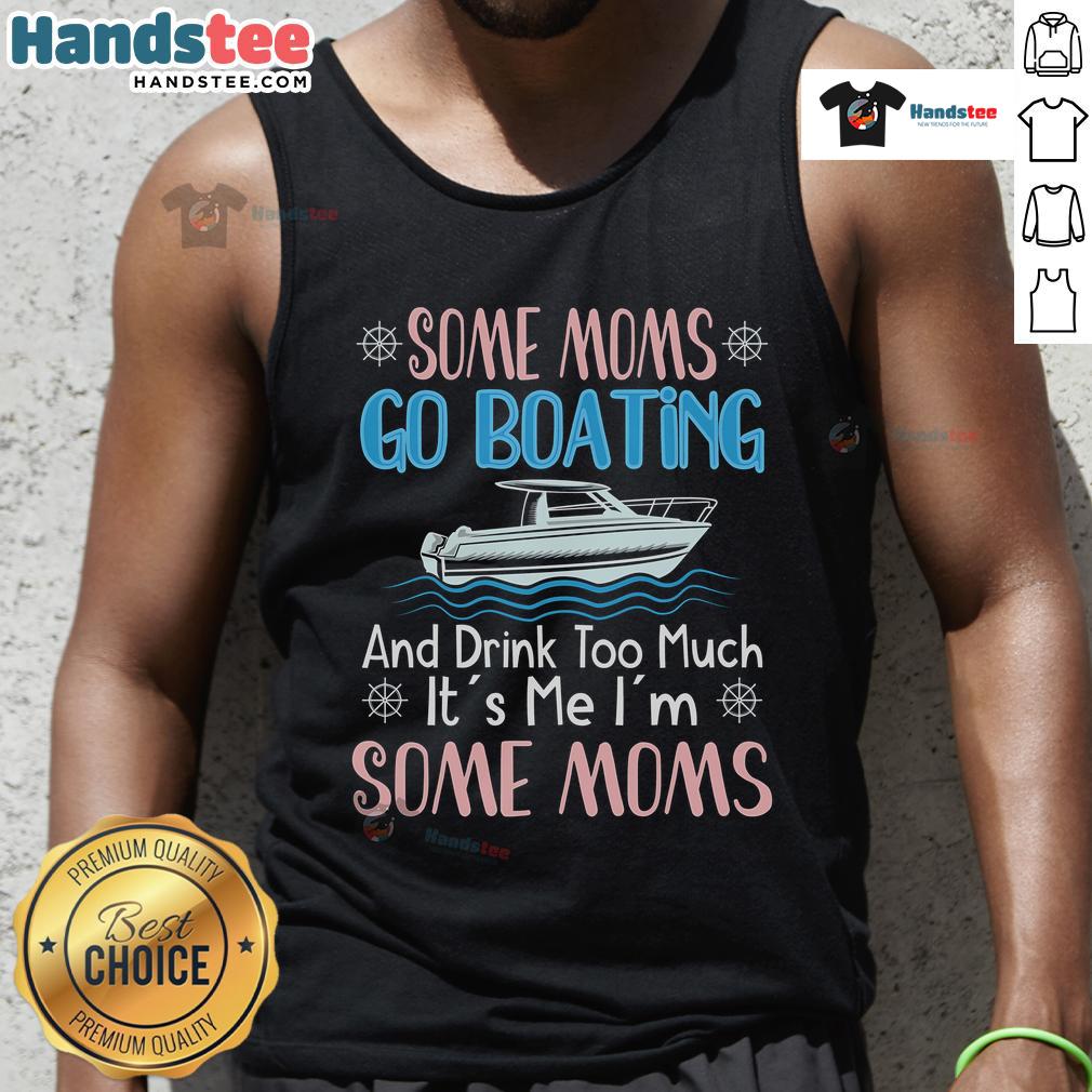 Nice mom boating in a tank top, confidently steering a pontoon boat as captain, enjoying a sunny day on the water.