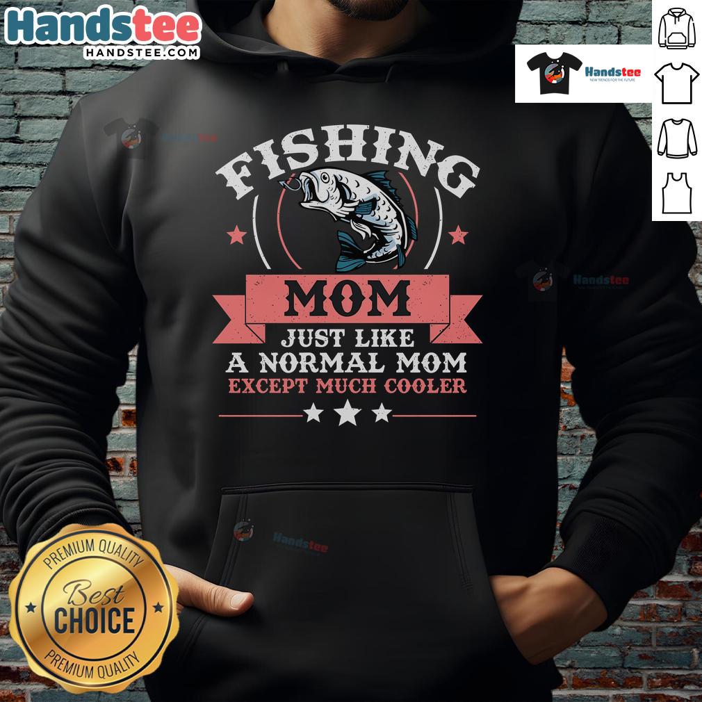 A proud fishing mom wearing a cozy hoodie, showcasing her love for fishing and family in a serene outdoor setting.