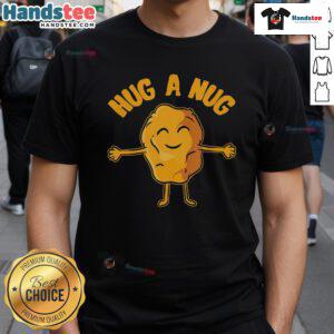 Funny 'Nice Nug Life' chicken nugget t-shirt featuring a cute nug character, perfect for nugget lovers and foodies.