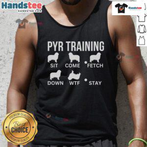 Nice Pyrenees training tricks with a Pyr dog wearing a tank top, showcasing playful obedience and style.