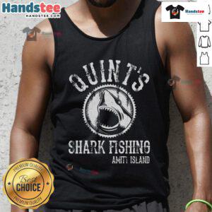 Nice Quints Shark Fishing Amity Island tank top featuring a vintage design, perfect for ocean lovers and fishing enthusiasts.