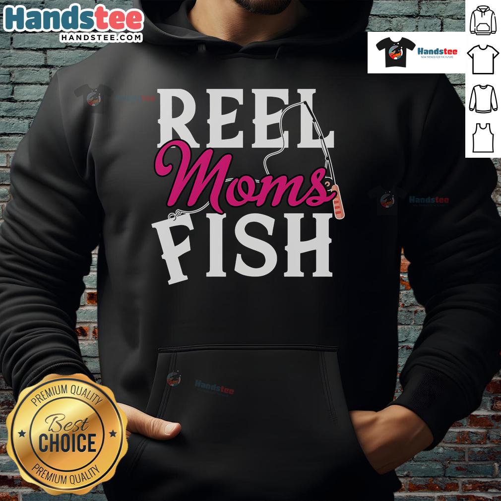 Cozy Fishing Mama hoodie featuring 'Nice Reels Moms Fish' design, perfect for stylish fishing enthusiasts.