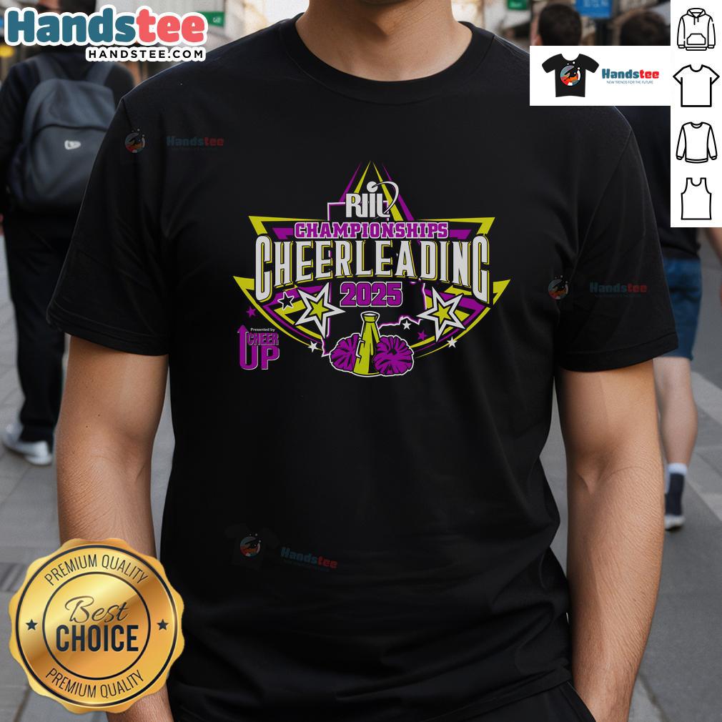 Nice Riil Championships Cheerleading 2025 T-Shirt featuring vibrant graphics and team colors for cheerleading fans.