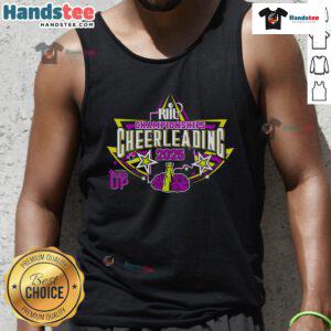 Nice Riil Championships Cheerleading 2025 tank top featuring vibrant design and comfortable fit for cheerleaders.