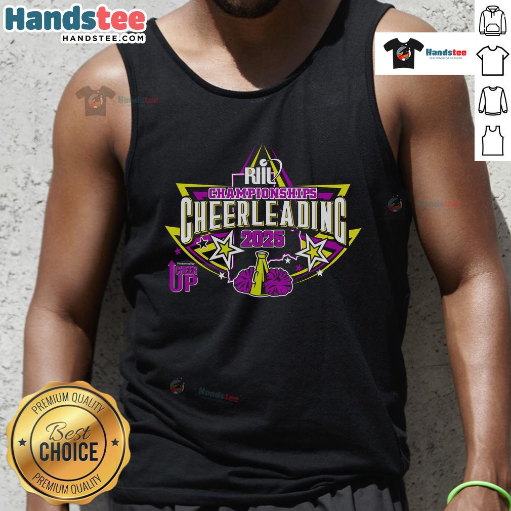 Nice Riil Championships Cheerleading 2025 tank top featuring vibrant design and comfortable fit for cheerleaders.