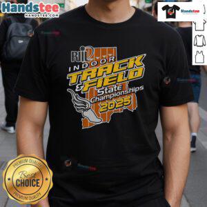 Nice Riil Indoor Track And Field State Championships 2025 T-Shirt featuring vibrant graphics and event details.