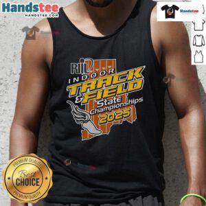 2025 Indoor Track and Field State Championships tank top featuring vibrant design and event logo for athletes.
