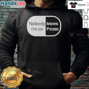 Robbie Williams 'Nobody Knows I'm On Prozac' hoodie in stylish design, perfect for fans of the iconic artist and mental health awareness.