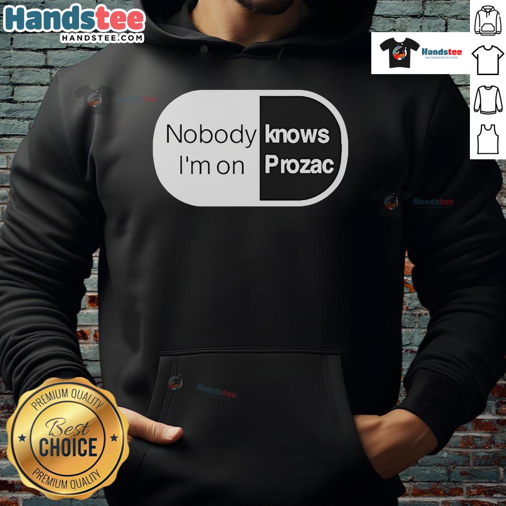 Robbie Williams 'Nobody Knows I'm On Prozac' hoodie in stylish design, perfect for fans of the iconic artist and mental health awareness.