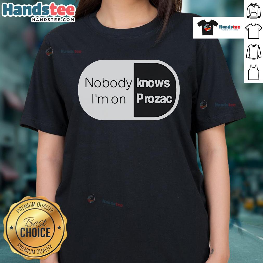 Nice Robbie Williams Nobody Knows I'm On Prozac ladies tee featuring a stylish design and vibrant colors for fans.