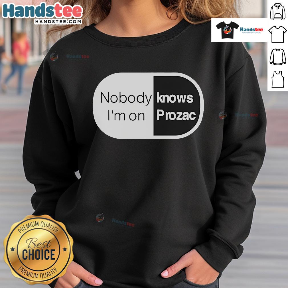 Stylish Nice Robbie Williams Nobody Knows I'm On Prozac sweatshirt displayed on a mannequin, perfect for fans.
