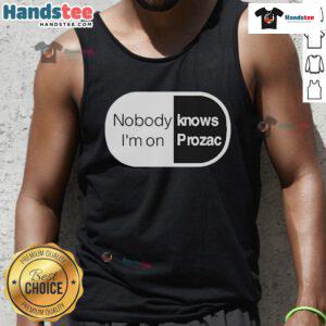 Alt Text: Nice Robbie Williams Nobody Knows I'm On Prozac tank top featuring a bold graphic design and vibrant colors.