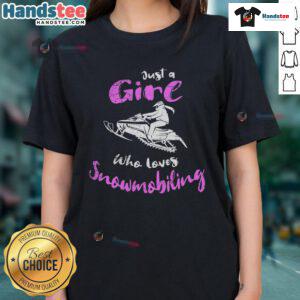 Girl wearing a hoodie that says 'I Just A Girl Who Loves Snowmobiling,' perfect for snowmobile enthusiasts.