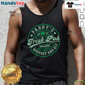 Funny St. Patrick's Day Irish pub tank top featuring whiskey and beer design, perfect for festive celebrations.