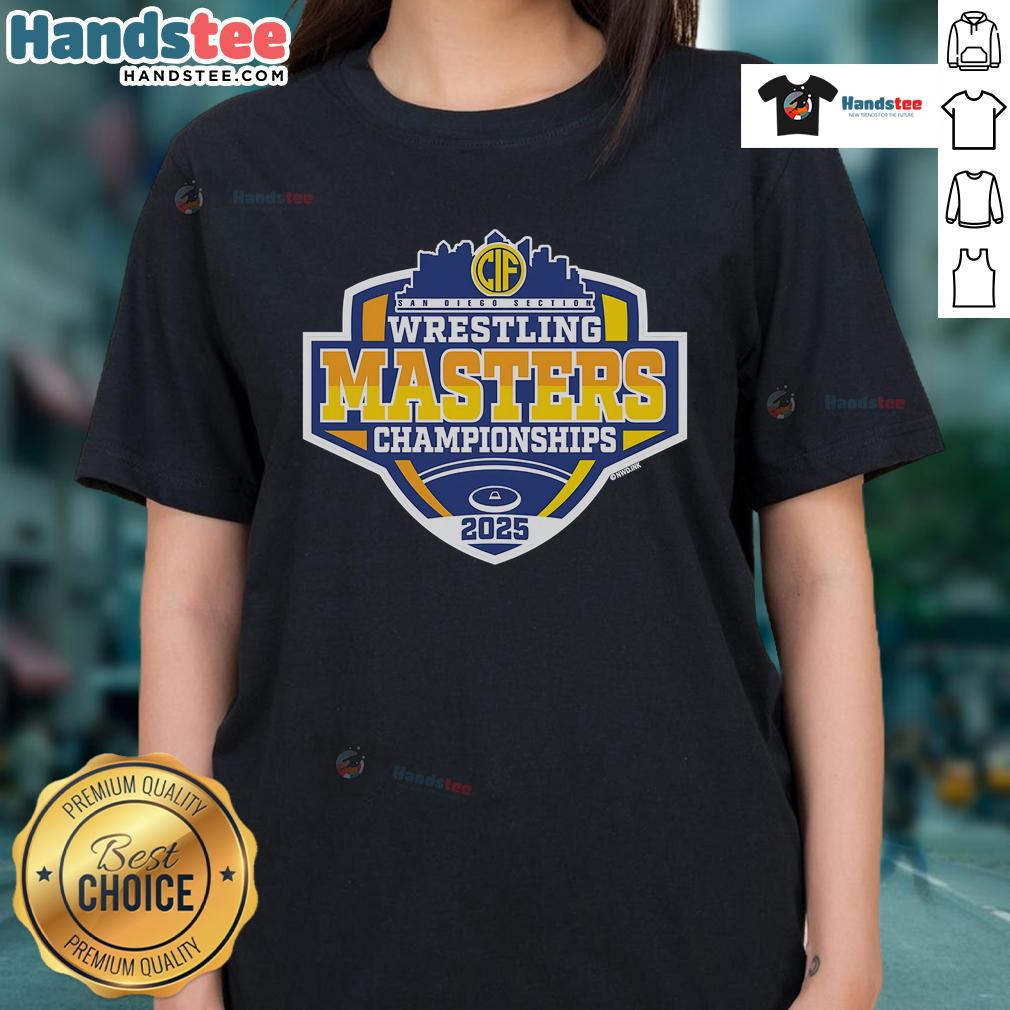 Official 2025 CIF San Diego Wrestling Masters Championship ladies tee showcasing vibrant design and athletic fit.