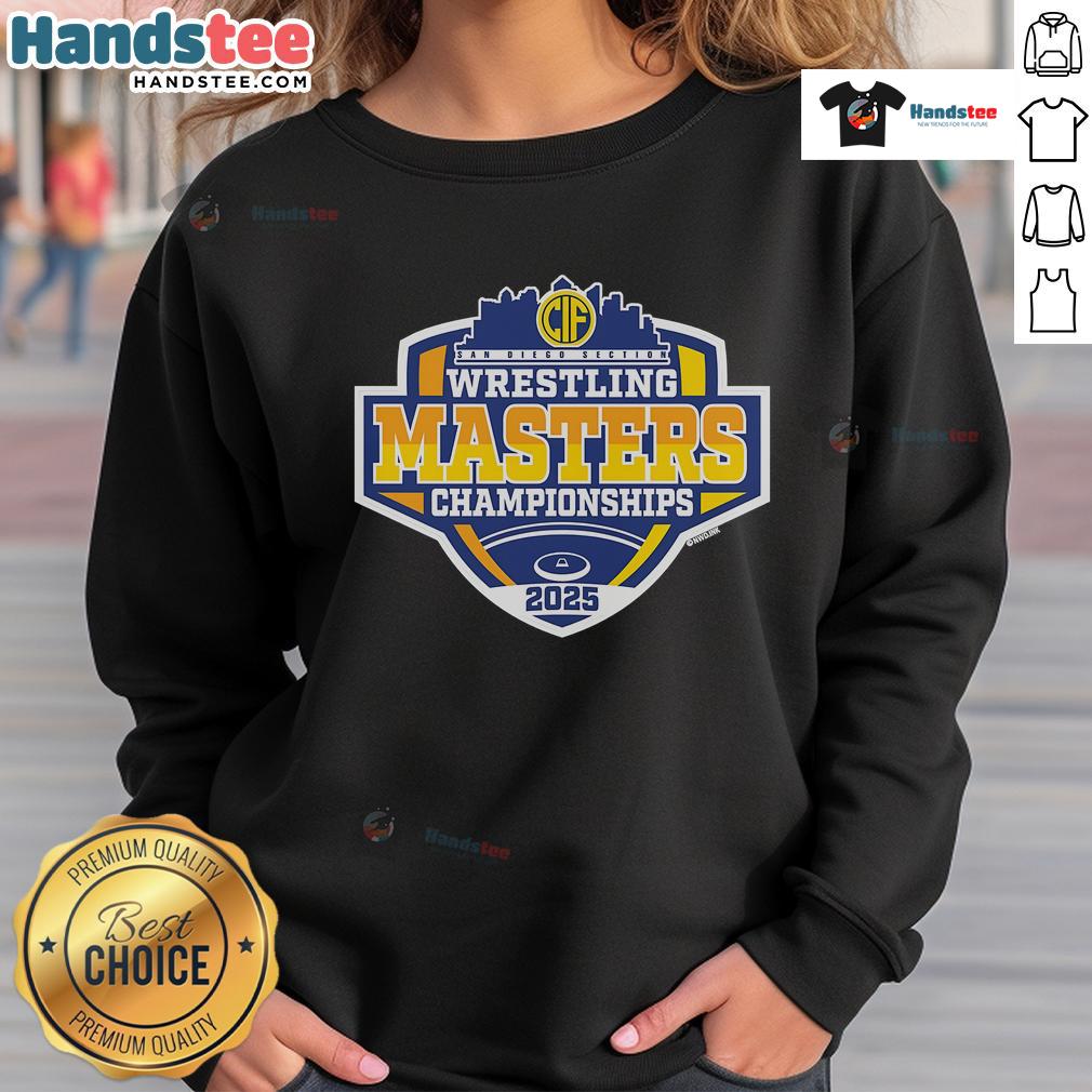 2025 CIF San Diego Wrestling Masters Championship sweatshirt showcasing the event logo and athletic design.
