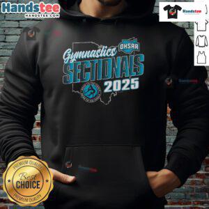Official 2025 OHSAA Gymnastics Sectionals hoodie featuring logo and design for gymnastic event supporters.